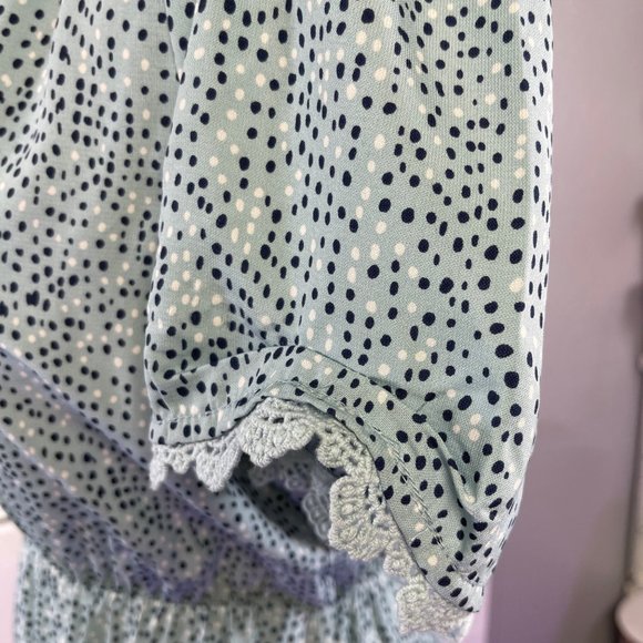 Collective Concepts Banana Republic Size Small Blue Polka Dot Dress Lace Trim - Picture 4 of 7